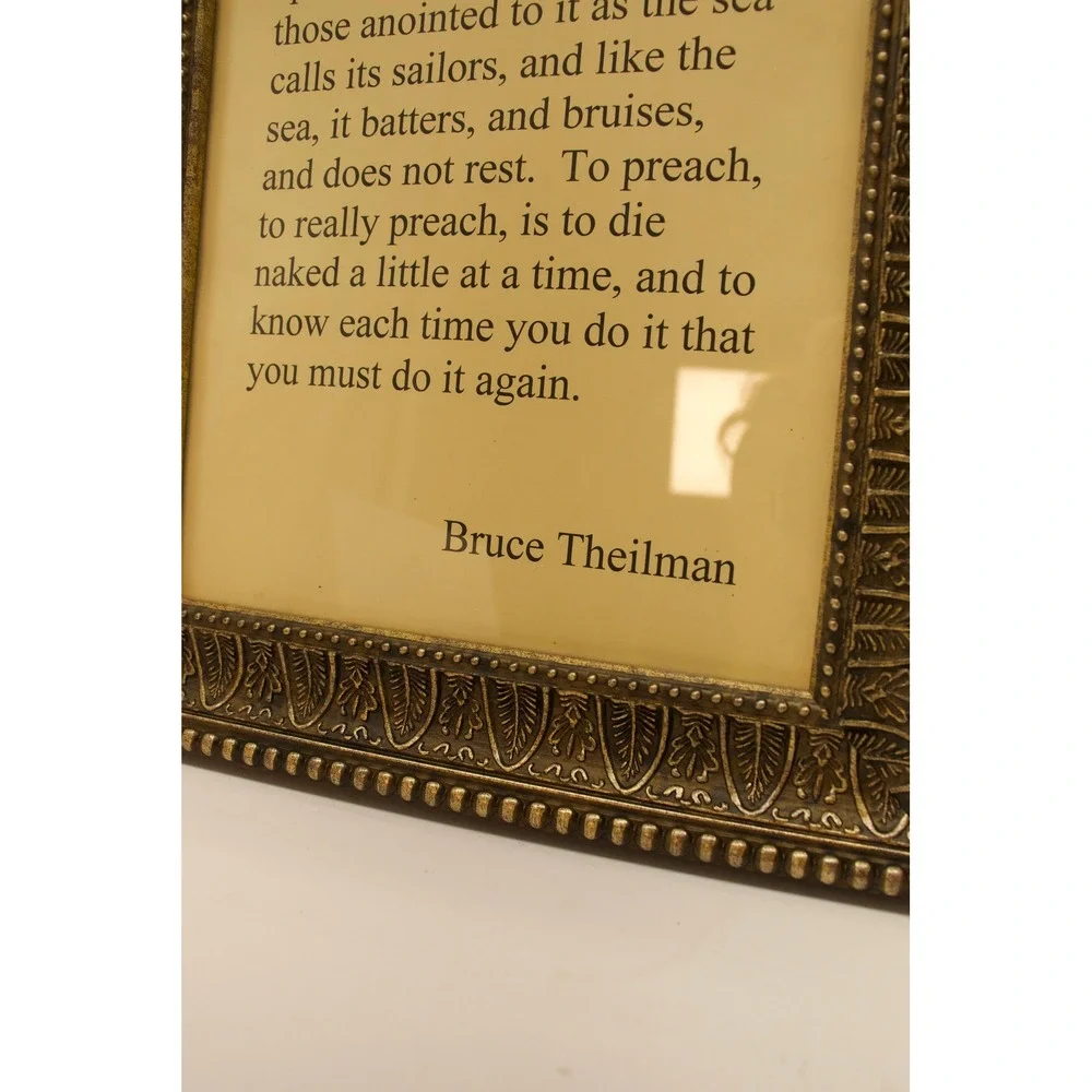 Bruce Theilman Preaching Quote Framed Art Bronze Ornate Tabletop Wall Decor 8x10